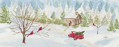 Picture of CHRISTMAS IN THE COUNTRY PANEL WITH RED TRUCK