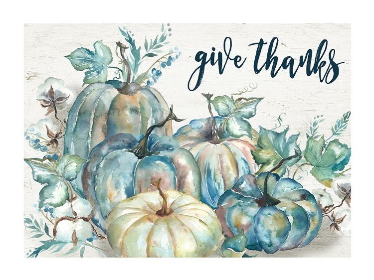 Picture of BLUE WATERCOLOR HARVEST PUMPKIN LANDSCAPE GIVE THANKS