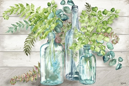 Picture of VINTAGE BOTTLES AND FERNS LANDSCAPE