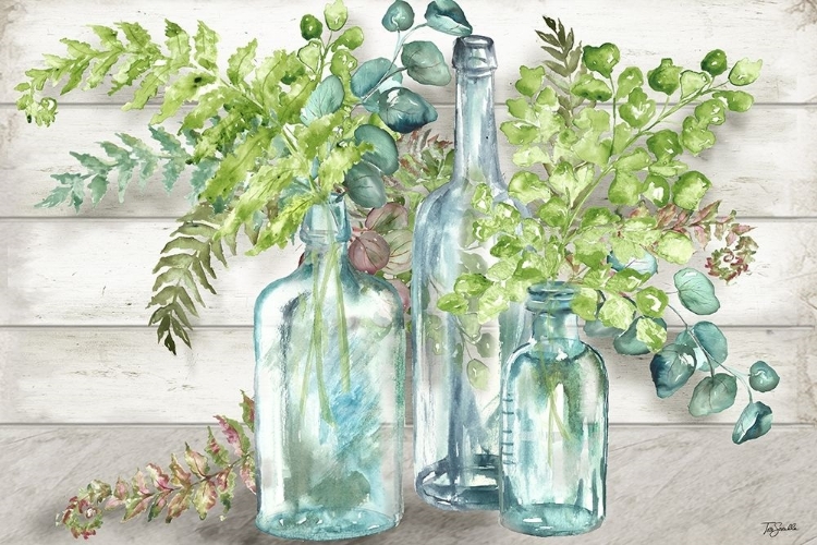 Picture of VINTAGE BOTTLES AND FERNS LANDSCAPE