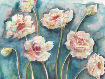 Picture of PINK FLORALS ON TURQUOISE LANDSCAPE