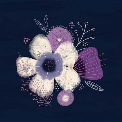 Picture of CREAM FLORALS ON NAVY I