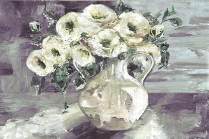 Picture of WHITE FLOWERS IN POTTERY PITCHER