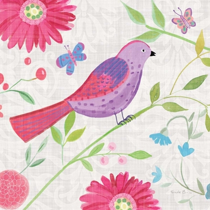 Picture of DAMASK FLORAL AND BIRD I SQ