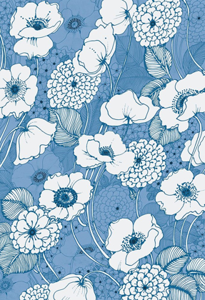Picture of PEN AND INK FLOWERS ON BLUE