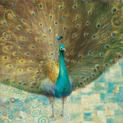 Picture of TEAL PEACOCK ON GOLD