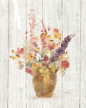Picture of WILD FLOWERS IN VASE I ON BARN BOARD