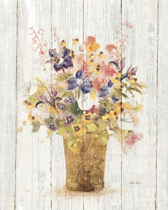 Picture of WILD FLOWERS IN VASE II ON BARN BOARD