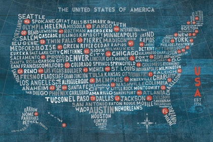 Picture of US CITY MAP ON WOOD BLUE