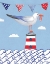 Picture of COASTAL BIRD I FLAGS ON BLUE