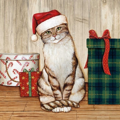 Picture of CHRISTMAS KITTY ON PLANKED WOOD