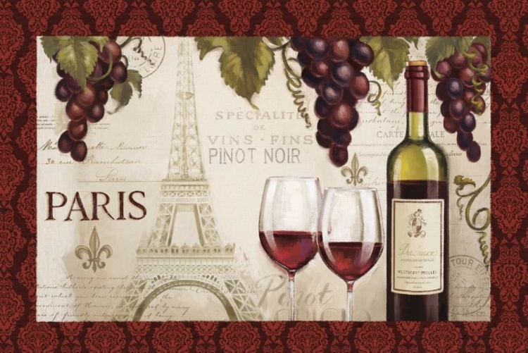 Picture of WINE IN PARIS I DAMASK BORDER