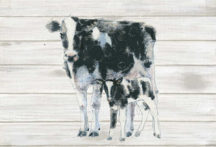 Picture of COW AND CALF ON WOOD