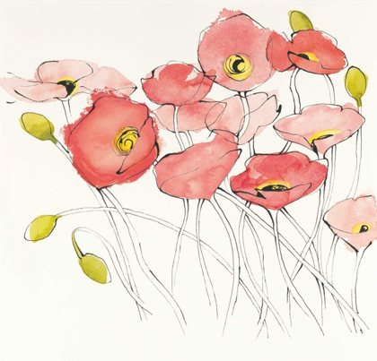 Picture of BLACK LINE POPPIES I WATERCOLOR