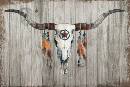 Picture of LONGHORN ON DARK GRAY WOOD