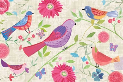 Picture of DAMASK FLORAL AND BIRD I