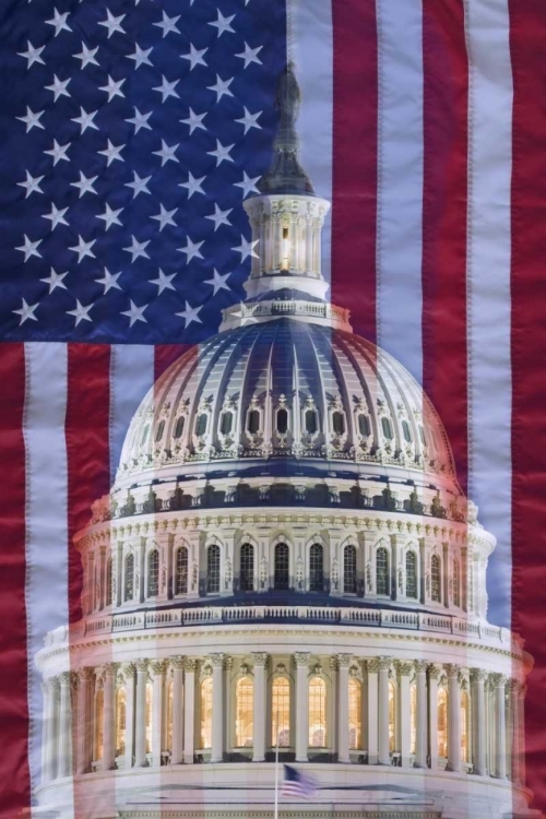 Picture of WASHINGTON, DC US FLAG AND US CAPITOL BUILDING