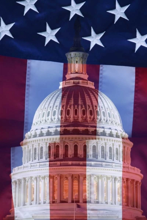 Picture of WASHINGTON, DC US FLAG AND US CAPITOL BUILDING