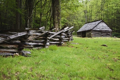 Picture of TN, GREAT SMOKY MTS FENCE AND ABANDONED STABLE