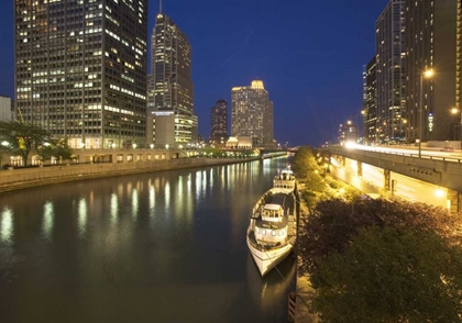 Picture of ILLINOIS, CHICAGO NIGHT ALONG THE CHICAGO RIVER