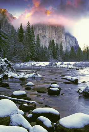 Picture of CA, YOSEMITE SUNLIGHT ON CLOUDS OVER EL CAPITAN