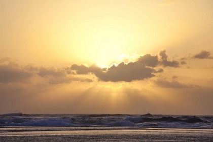 Picture of USA, HAWAII, KAUAI GOD RAYS OVER BEACH AT SUNSET