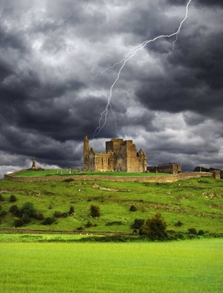 Picture of IRELAND, TIPPERARY LIGHTNING OVER ROCK OF CASHEL