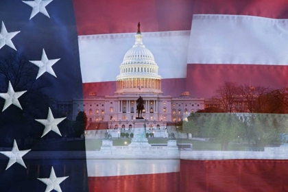 Picture of WASHINGTON DC, US FLAG OVER US CAPITOL BUILDINGS