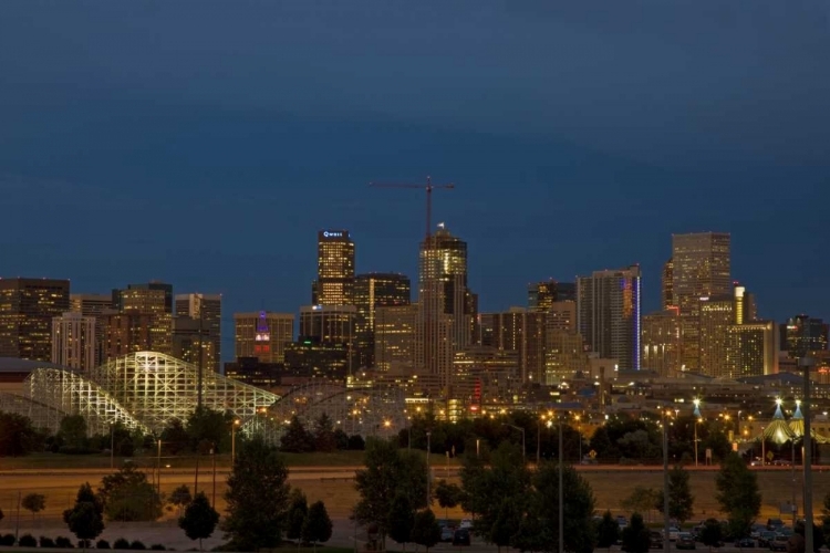 Picture of USA, COLORADO, DENVER SKYLINE AT DUSK