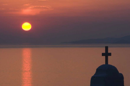 Picture of GREECE, MYKONOS GREEK ORTHODOX CHURCH, SUNSET