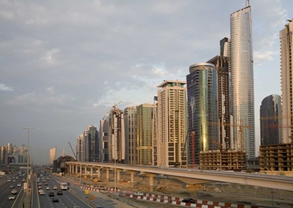 Picture of UAE, DUBAI JUMEIRAH LAKE TOWERS BESIDE A ROAD