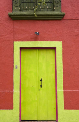 Picture of MEXICO, TLAQUEPAQUE WALL WITH LIME GREEN DOOR