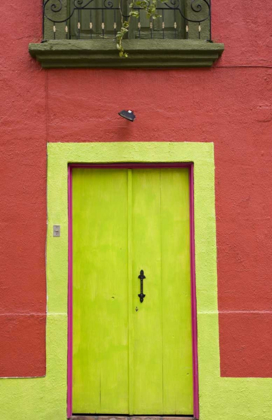 Picture of MEXICO, TLAQUEPAQUE WALL WITH LIME GREEN DOOR