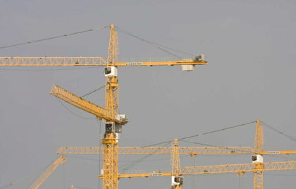 Picture of UAE, DUBAI, MARINA YELLOW CONSTRUCTION CRANES