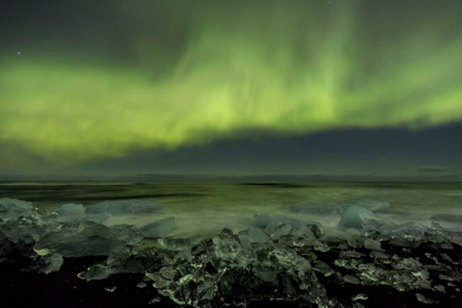 Picture of ICELAND, JOKULSARLON AURORA BOREALIS AND OCEAN