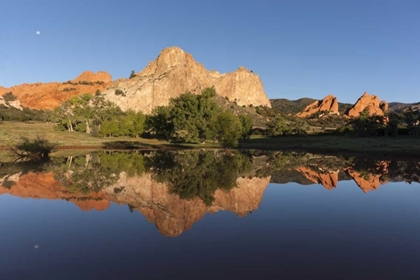 Picture of CO, COLORADO SPRINGS CLIFF REFLECTED IN POND