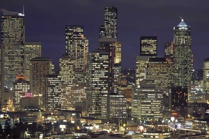 Picture of WASHINGTON, SEATTLE NIGHT SKYLINE OF DOWNTOWN