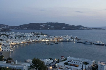 Picture of GREECE, MYKONOS, HORA EVENING OVERLOOKING HARBOR