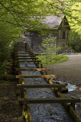 Picture of TN, GREAT SMOKY MTS WOODEN FLUME DIRECTS WATER