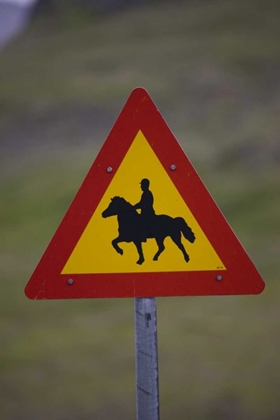 Picture of ICELAND, SNAEFELLSNES HORSE CROSSING ROAD SIGN