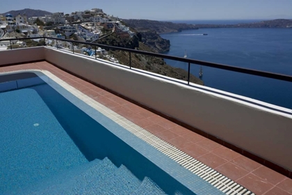 Picture of GREECE, SANTORINI SWIMMING POOL OVERLOOKING TOWN