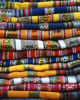 Picture of PERU STACK OF BLANKETS FOR SALE IN MARKET