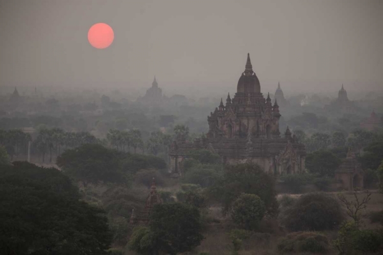 Picture of MYANMAR, BAGAN SUNRISE ON BUDDHIST TEMPLES