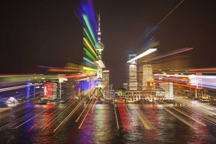 Picture of CHINA, SHANGHAI DOWNTOWN BUILDINGS AT NIGHT