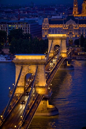 Picture of HUNGARY, BUDAPEST CHAIN BRIDGE LIT AT NIGHT