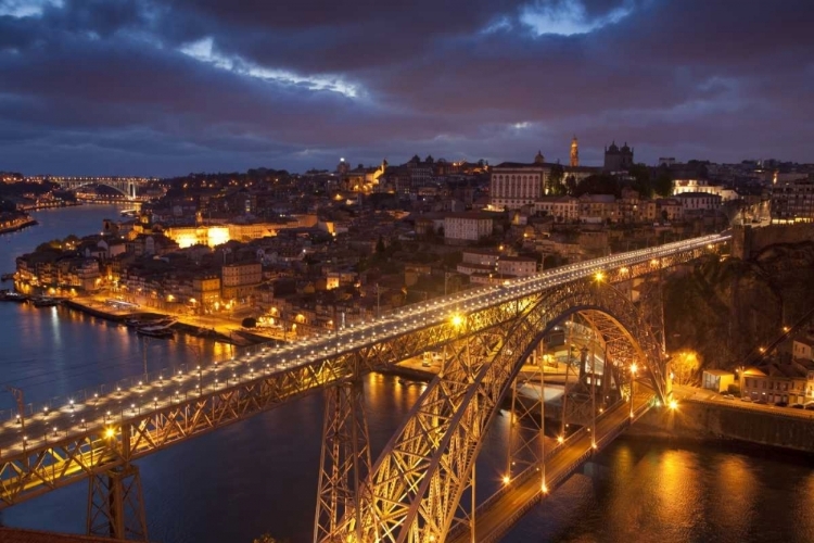 Picture of PORTUGAL, PORTO DOM LUIS I BRIDGE LIT AT NIGHT