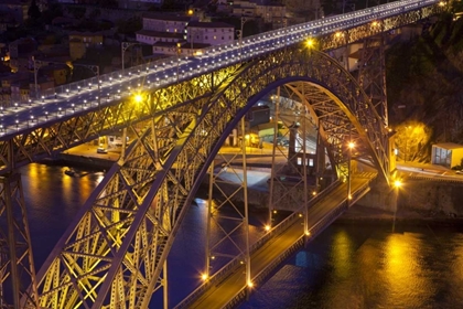 Picture of PORTUGAL, PORTO DOM LUIS I BRIDGE LIT AT NIGHT