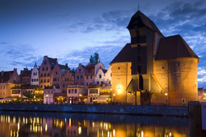 Picture of POLAND, GDANSK BUILDINGS REFLECT IN PORT WATER