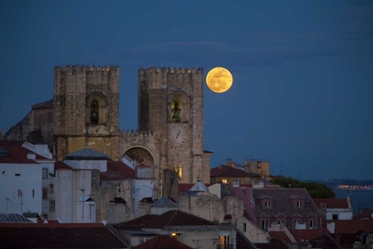 Picture of PORTUGAL, LISBON LISBON CATHEDRAL AND FULL MOON