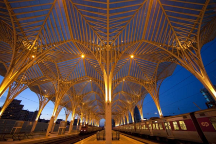 Picture of PORTUGAL, LISBON ORIENTE TRAIN STATION AT NIGHT